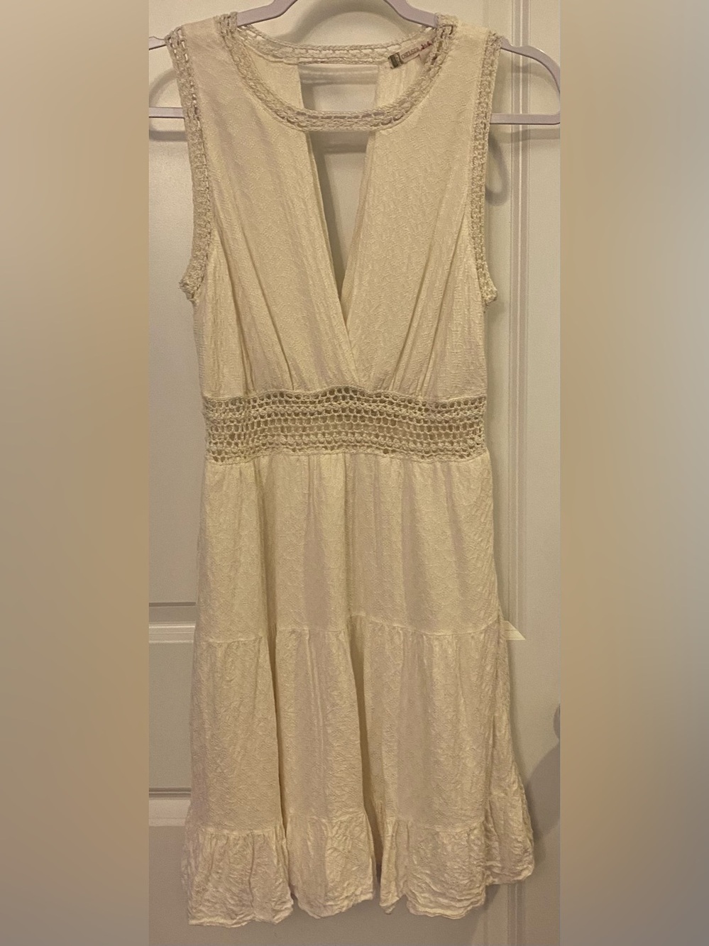 Chelsea & Violet Sandro Paris Rush Dress Sz S Ivory Crotchet V Keyhole Zip Side